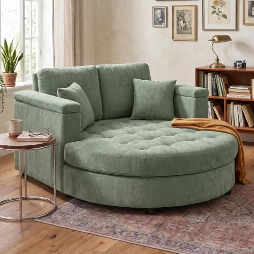 Modern 55" Oversized Chaise Lounger, Luxurious Chenille Fabric Single Sofa Chair with Pillows, Charge Station & Cup Holders for Living Room Apartment Offices (Blue Gray-55'')