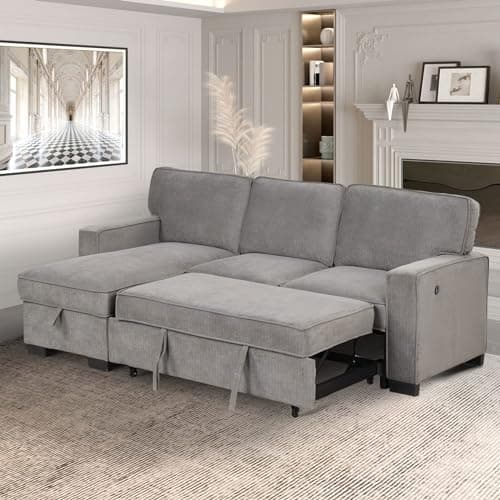 Grey Chenille 3-in-1 Convertible Sleeper Sofa Bed with Storage