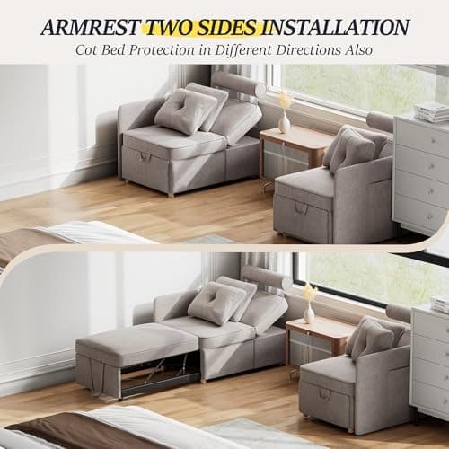 4-in-1 Sleeper Sofa Bed Linen Fabric Couch with 2 Throw Pillows & Single Recliner