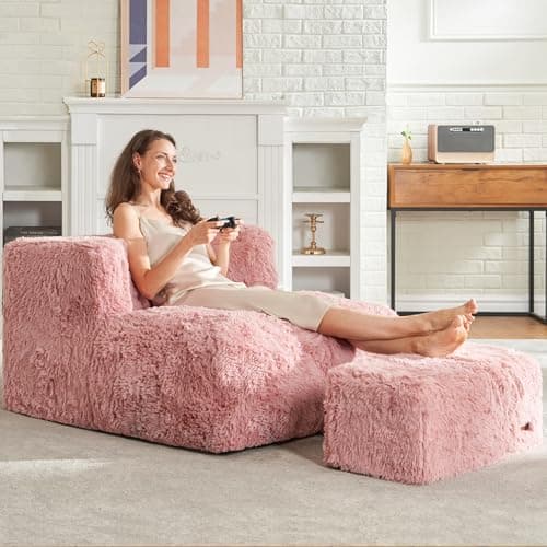 Hobestluk Grey Large Bean Bag Chair with Ottoman for Adults