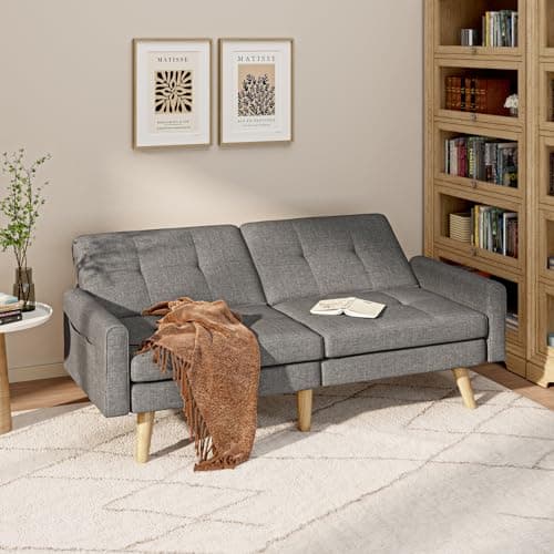 Gizoon Dark Grey 70.9" Futon Sofa Bed with Adjustable Backrest