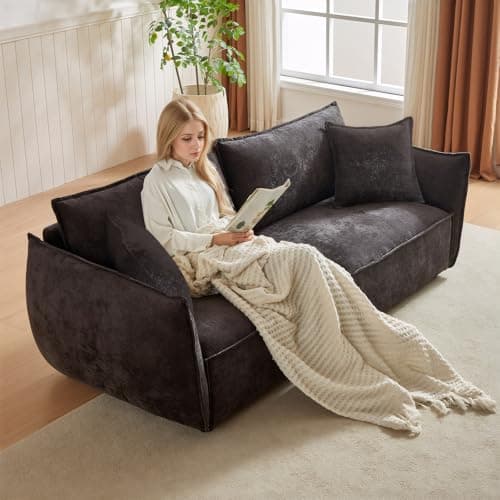Antetek 88-inch Oversized Chenille Loveseat Sofa, Modern & Comfortable for Living Room, Bedroom & More, Black