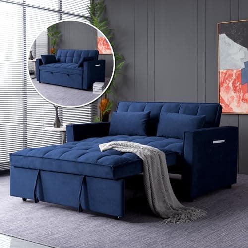 55" Convertible Velvet Sleeper Sofa Bed with Storage | Grey
