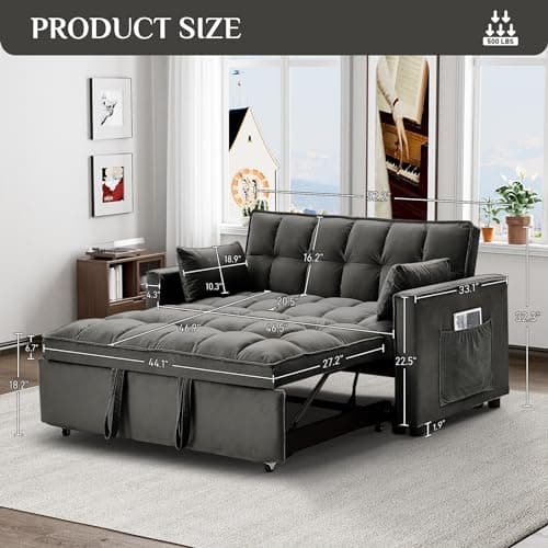 Ouyessir 3 in 1 Convertible Sleeper Sofa Bed - Dark Grey
