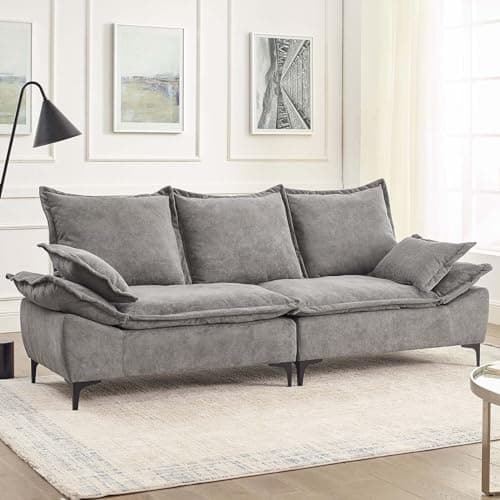 Antetek Comfortable Oversized Cloud Velvet 3-Seater Sofa, Grey