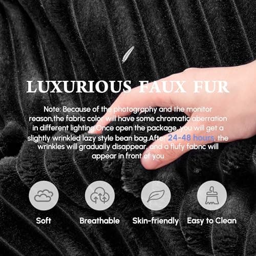 Oversized Chaise Lounge Chair - Black Faux Fur Sofa Bed (67"x48")