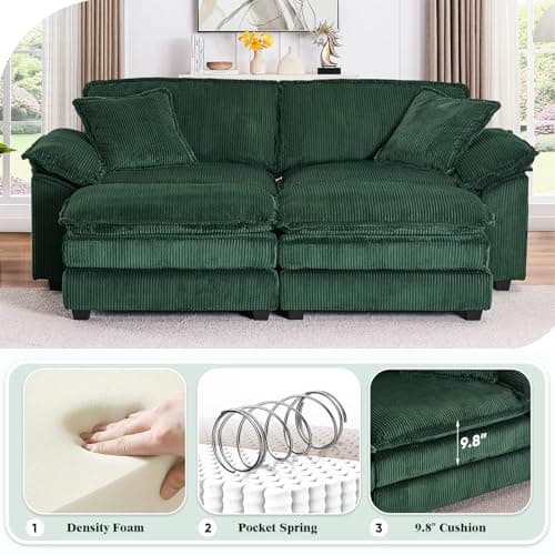 Modern Green L-Shaped Sectional with Movable Ottoman for Living Room