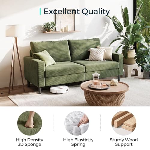 LINSY 79" Loveseat Sofa - Green Corduroy with Adjustable Seat and Spring Cushion