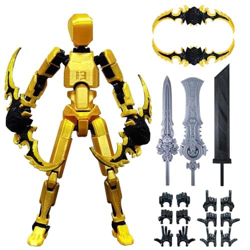 T13 Collectible 3D Printed Action Figure, Gold Black, Desktop Decor, Dummy 13 Robot