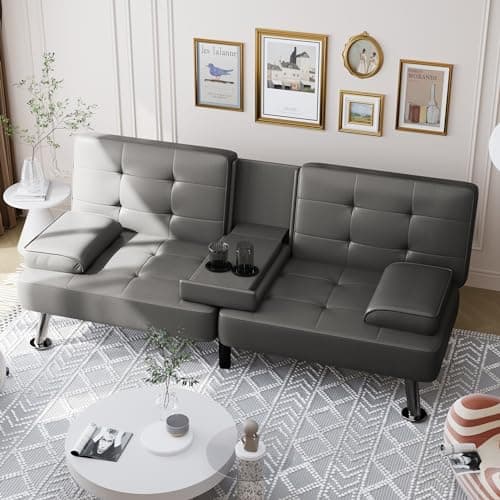 Shahoo Black Faux Leather Convertible Futon Sofa Bed for Living Room