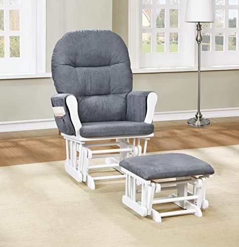Nursery Glider & Ottoman Set, Reclining Rocker with Padded Arms - White, Dark Gray