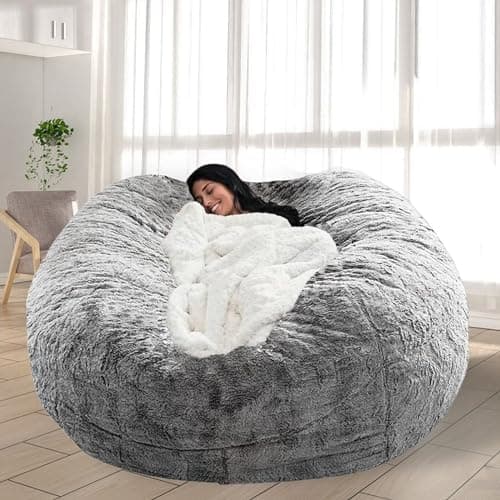 Giant Grey Bean Bag Chair for Adults and Kids, No-Fill, Stuffed Animal Storage