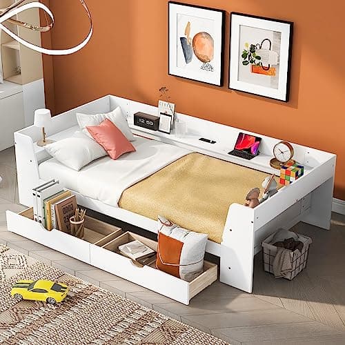 Harper & Bright Designs Gray Twin Daybed with Storage & Charging Station