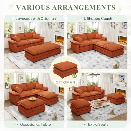 80.5-inch Modern Corduroy Chaise Sleeper Sofa, Orange