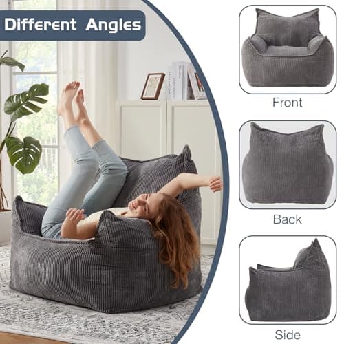 Giant Comfy Corduroy Bean Bag Chair with Armrests