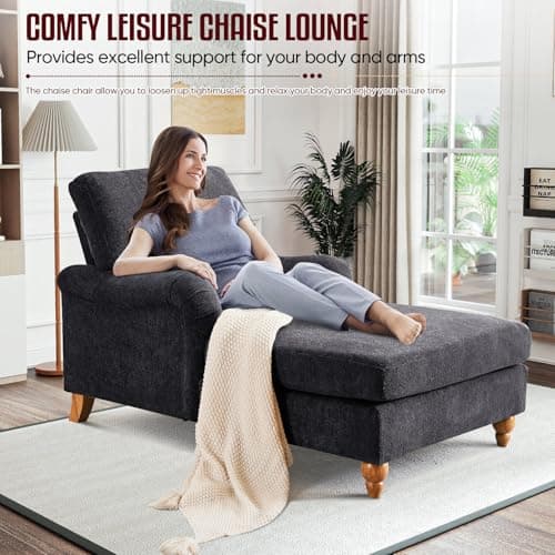 Antetek Adjustable Backrest Chaise Lounge Chair, Black