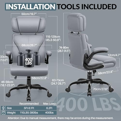 Ergonomic Big and Tall Computer Desk Chair with Retractable Headrest and Flip-up Armrests