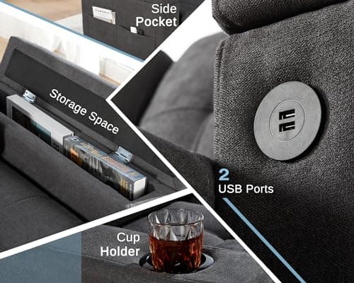 AMERLIFE Dark Grey 84 Inch L Shaped Pull Out Couch Bed with Storage