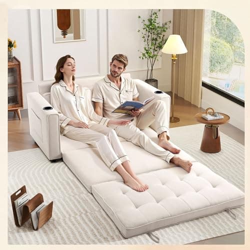 Beige Foldable Sleeper Sofa Bed - Multi-Functional Floor Couch for Small Spaces