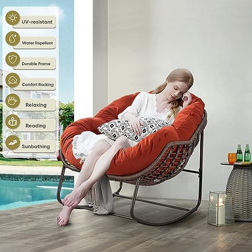 Antetek Outdoor Wicker Egg Chair, Comfortable & Oversized Lounge for Any Room