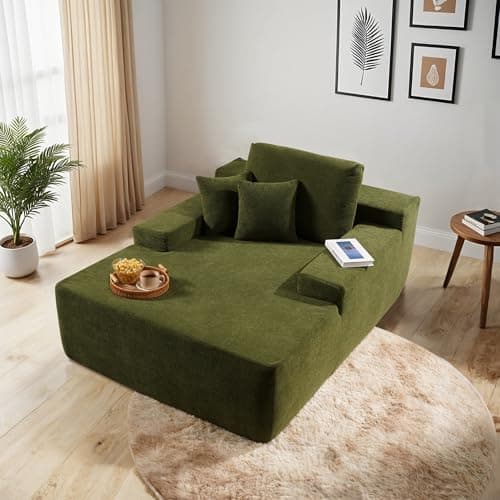 Beige Plush 48" Oversized Chaise Lounge Chair Bed with Throw Pillows