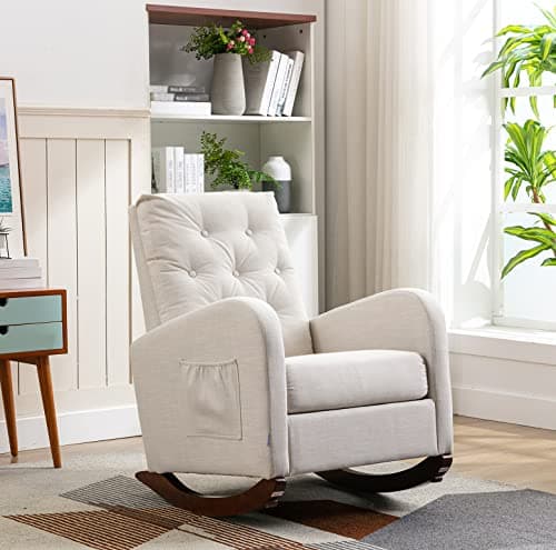 Antetek Beige Modern Accented Rocking Chair for Kids & Babies
