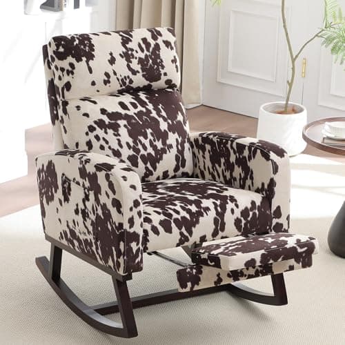 Nursing Rocking Chair with Footrest and High Backrest, Beige