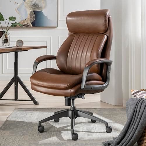 La-Z-Boy Nova Executive Office Chair - Patented AIR Ergonomic Support, Cognac Brown Vegan PU Leather