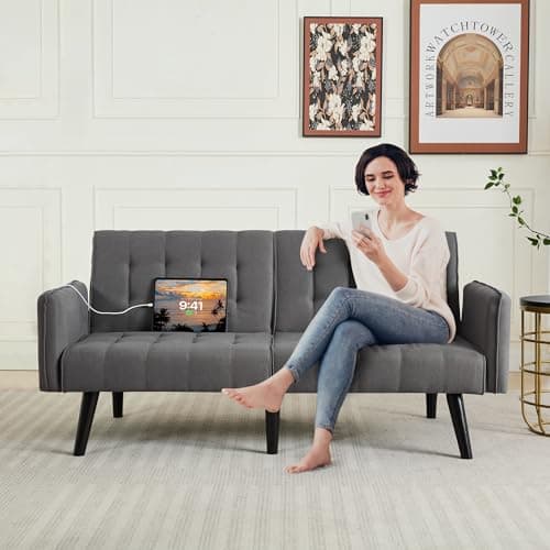 TYBOATLE 65" Convertible Futon Sofa Bed, Grey