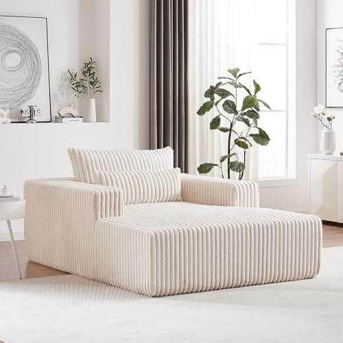 Beige Oversized Chaise Lounge Chair with Armrests & Pillows, Modern Couch for Living Room, Bedroom, Office