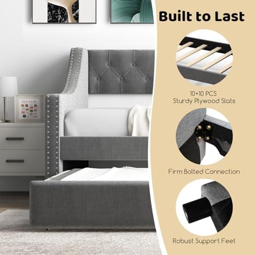 Giantex Button Tufted Twin Daybed with Wooden Support, Grey