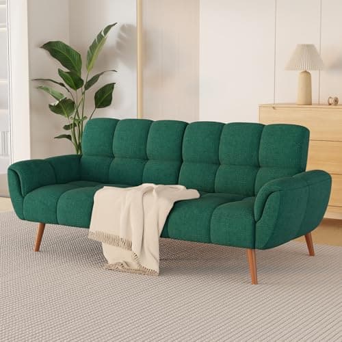 Modern Yellow Linen Futon Sofa Bed with Adjustable Backrests