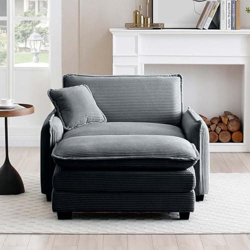 Oversized Chaise Lounge Chair with Ottoman for Bedroom and Living Room, Grey