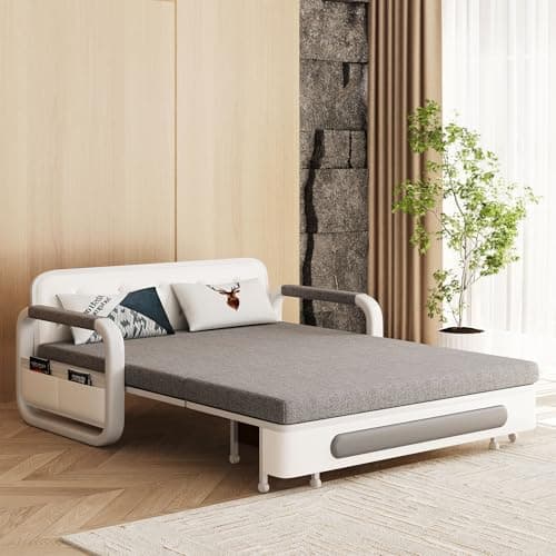 Gray/White Versatile RV Pull-Out Sofa Bed - Living Room and Small Spaces