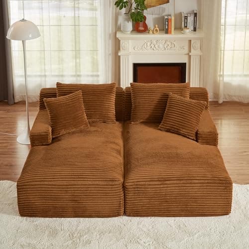 Oversized Dark Grey Corduroy Chaise Lounge Chair, Modern Recliner Sleeper Sofa for Living Room & Bedroom