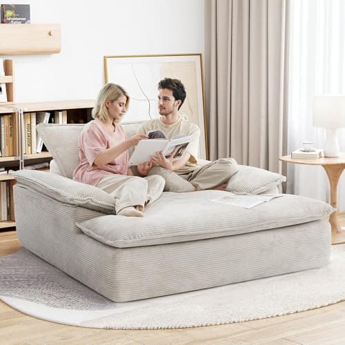 LIKIMIO Oversized Chaise Lounge Chair Sofa Bed - Plush Corduroy Upholstered Reading Chair, Cloud Couch for Living Room (Beige)