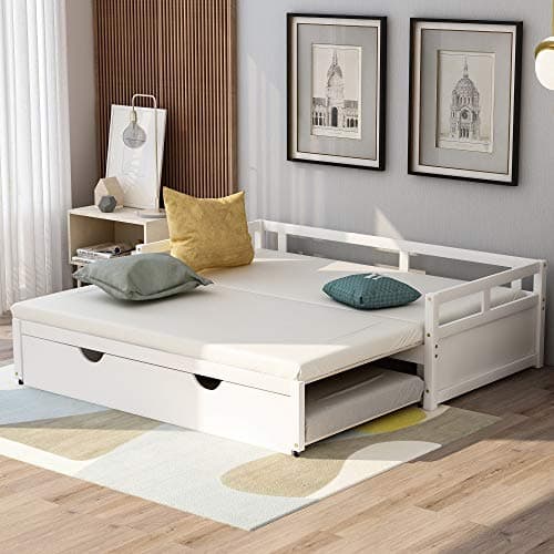 Harper & Bright Designs Extendable Daybed with Twin to King Sofa Bed, White