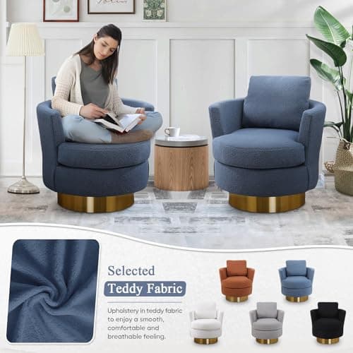Antetek 2-Pack Swivel Barrel Chair, Blue, Living Room Accent Chair