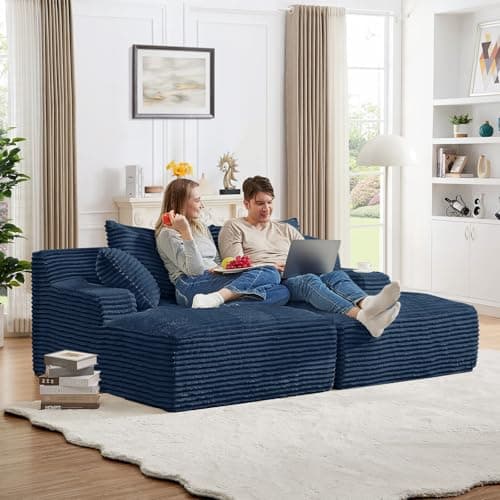 Oversized Chaise Lounge Chair, 50"W Corduroy Couch, Comfy Pillows, Modern Livingroom/Bedroom, White