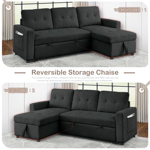 Reversible Sleeper Sectional Sofa with Pull-Out Bed for Small Living Rooms