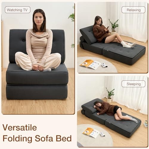 Folding Sofa Bed for Small Spaces: Dark Gray Single Size for Home Office