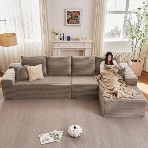 107" Black Right-Facing Chaise Modern Corduroy L-Shaped Sofa