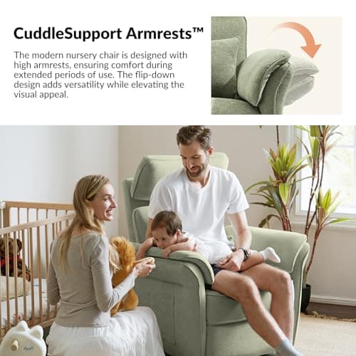 HULALAhome Mossy Green Nursery Glider Recliner with Storage