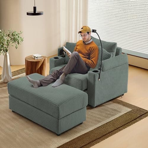 Dark Grey Modern Chaise Lounge Chair with Cup Holders (42")