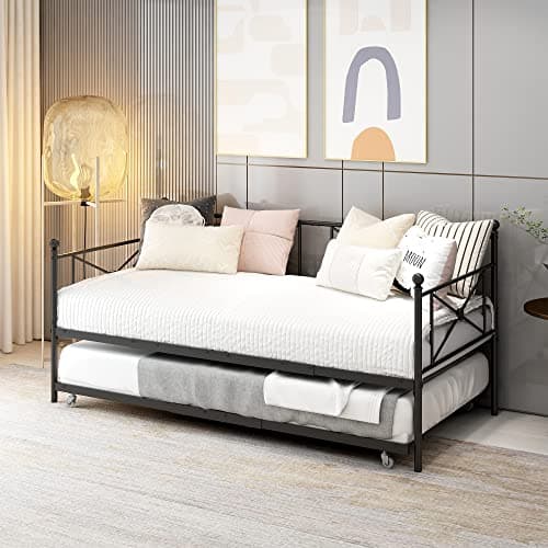 Premium Black Steel Slat Twin Daybed with Headboard