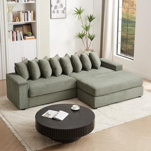 Oversized L-Shape Storage Couch, 104-inch Loveseat, Green Modular Sofa with Pillows for Living Room