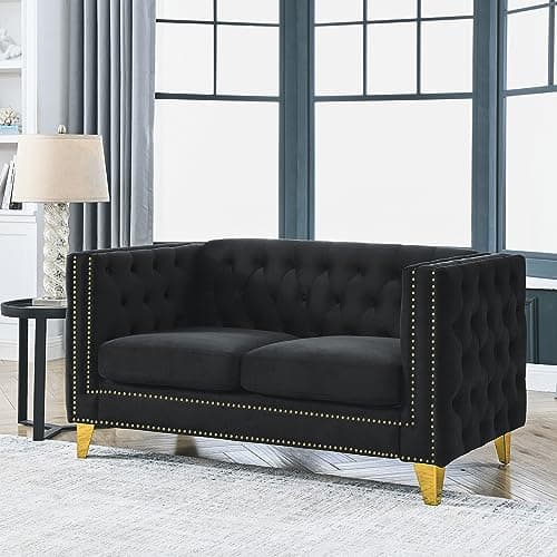Modern 3-Seater Upholstered Couch for Living Room with Golden Metal Legs