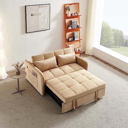 Antetek 3-in-1 Sleeper Sofa Bed, Modern Tufted Velvet Couch