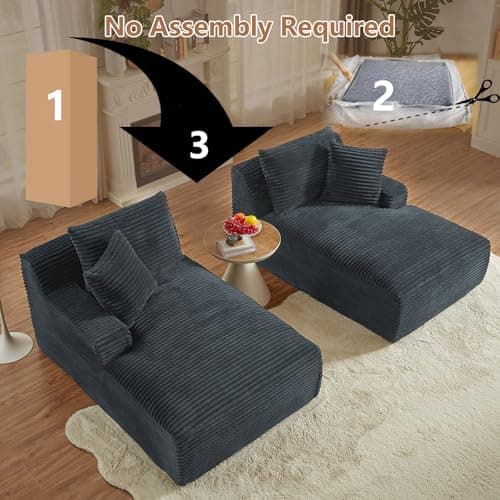 Oversized Dark Grey Corduroy Chaise Lounge Chair, Modern Recliner Sleeper Sofa for Living Room & Bedroom