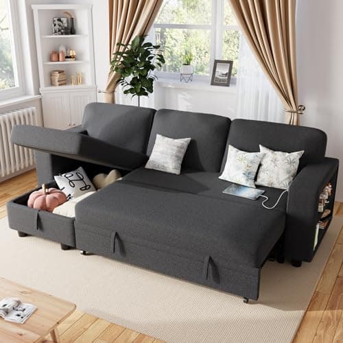 Furmax Grey 3-Seat L-Shaped Sleeper Sofa with Storage & USB Ports